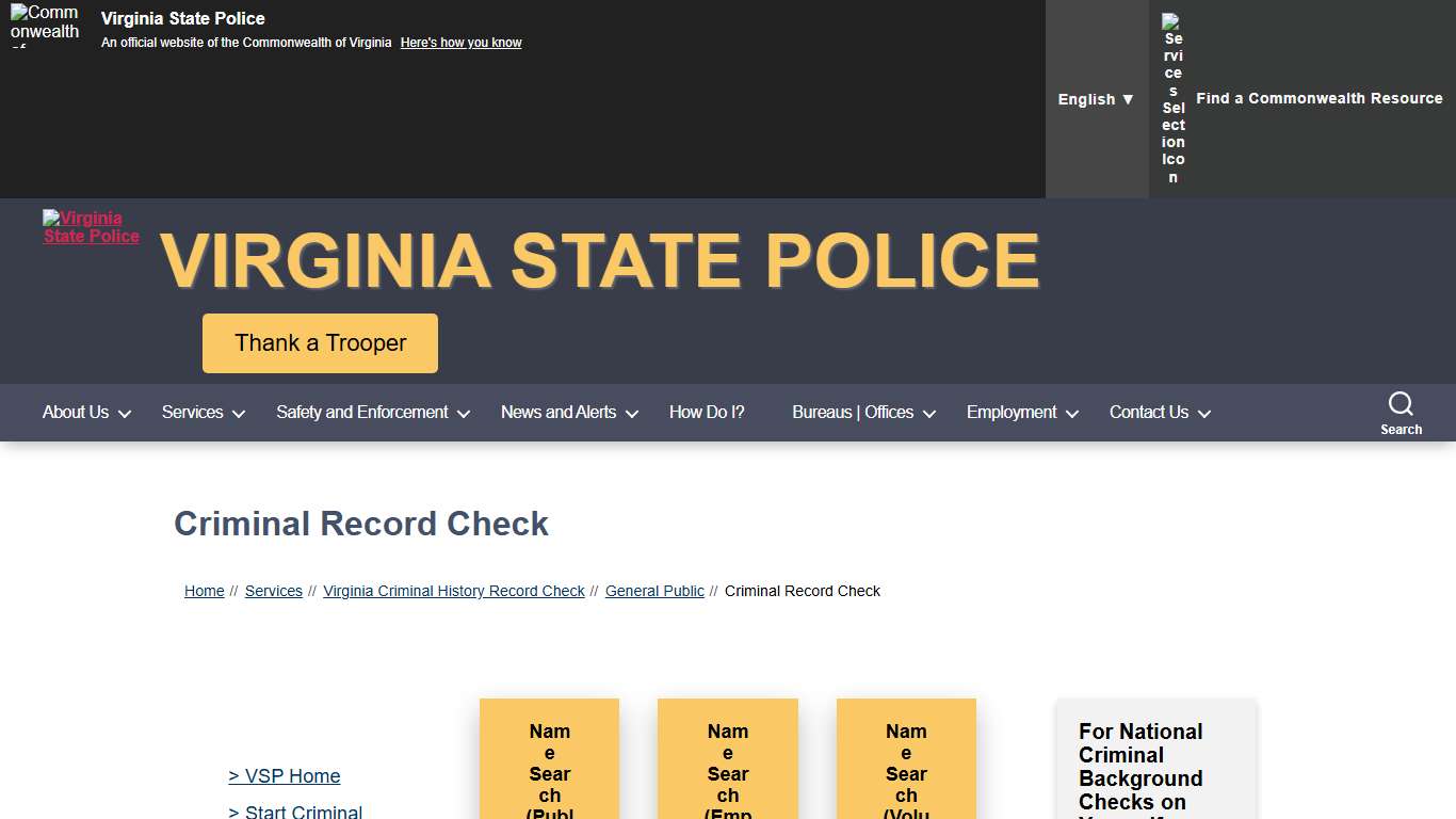 Criminal Record Check – Virginia State Police