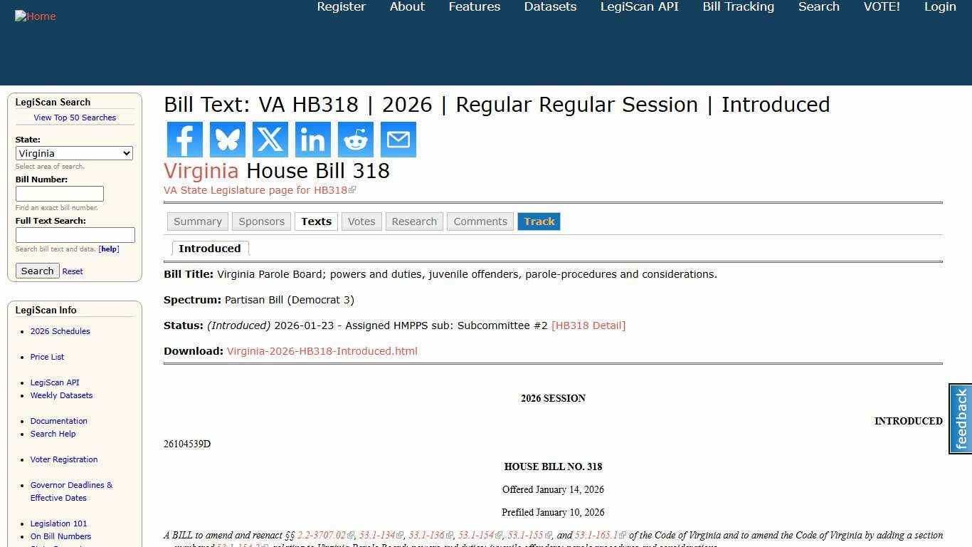 Bill Text: VA HB318 2026 Regular Regular Session Introduced LegiScan
