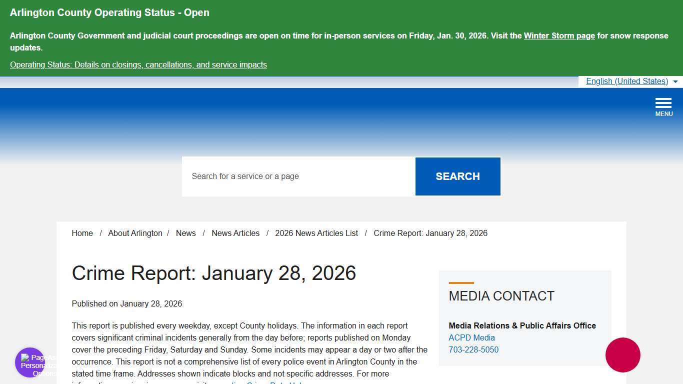 Crime Report: January 28, 2026 – Official Website of Arlington County Virginia Government